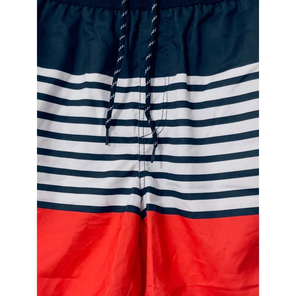 Spicy Tuna‎ Mens Swim Trunks Medium Navy Blue White Red Striped Board Shorts
